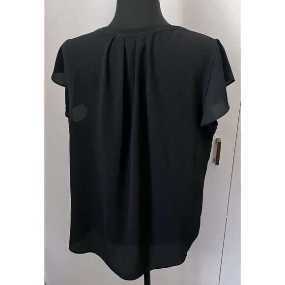 Calvin Klein Blouse Womens XL Black Crepe Semi-sheer Split Neck Top - Picture 3 of 4